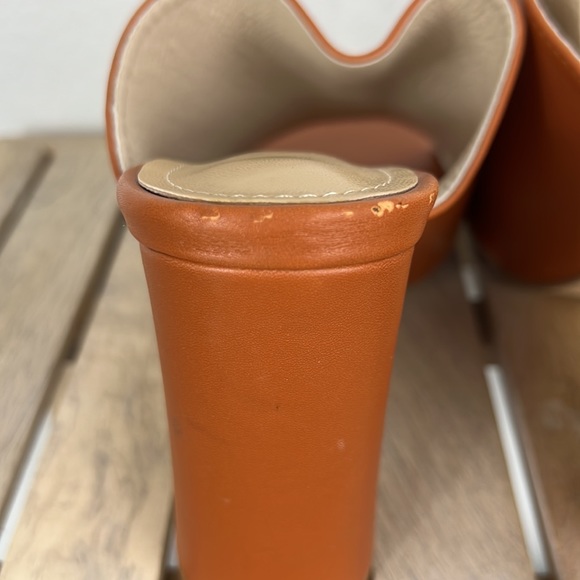 Vintage Slip On Peep Toe Block Heel Womens Shoe 9.5 Orange Brown Preowned - Picture 9 of 9